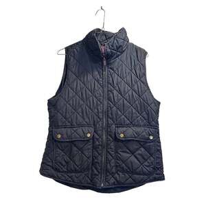 Savile Row Co Womens Large Navy Polka Dot Quilted Vest Full Zip Preppy